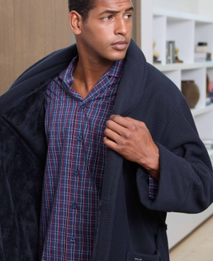 Navy Super Soft Waffle Effect Dressing Gown - L