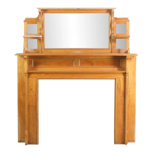 Mid 20th Century Reclaimed Cherry Fireplace Mantel With 5 Pane Mirror