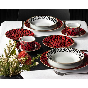 The House of Florence - Leopard Edition Dinner Set Dark Red/Black 20pce
