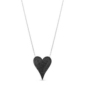 Large Pave Heart - Black And Silver (16")