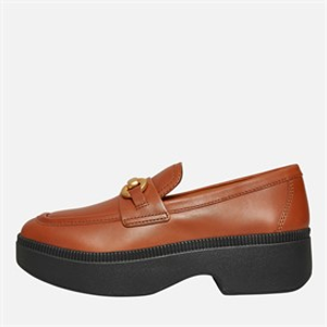 FitFlop Womens Luma Chunky Snaffle Leather Demi Wedge Loafers Deep Tan