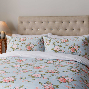 Wild Rose Duvet Cover SET, Duck Egg & Powder Pink