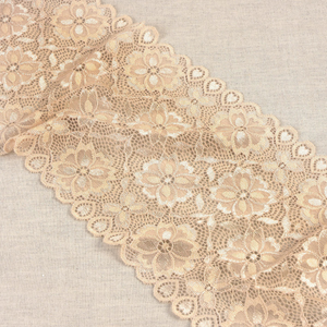 Dentelle élastique chemin de fleurs - Beige