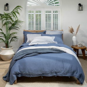 Denim Blue French Linen Bed Set Super King
