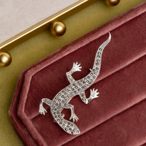 Signature Silver Marcasite Gecko Brooch