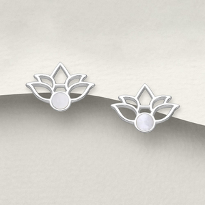 Tempest Serre Silver Mother of Pearl Lotus Stud Earrings