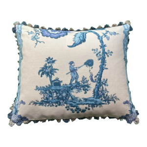 Traditional Chinoiserie Les Pecheurs Decorative Pillow With Down Feather Insert