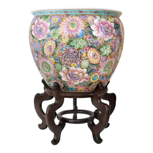 Planter Fishbowl Goldfish Gold Fish Bowl & Stand - Mille Fleur Millefleur Millefiori Flowers