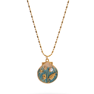 Ocean Soul Pearl Seashell Necklace - Blue