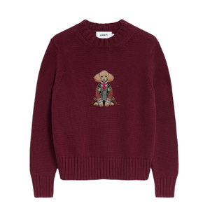Poodle Embroidered Cotton Knit Sweater - Burgundy (M)