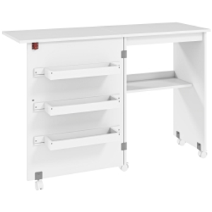HOMCOM Mesa Plegable de Costura con Compartimentos de Almacenamiento Estante Abierto y 5 Ruedas para Dormitorio Salón Blanco