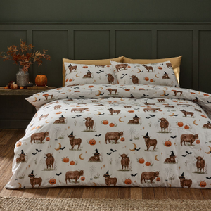 Catherine Lansfield Halloween Highland Cow Reversible Duvet Set