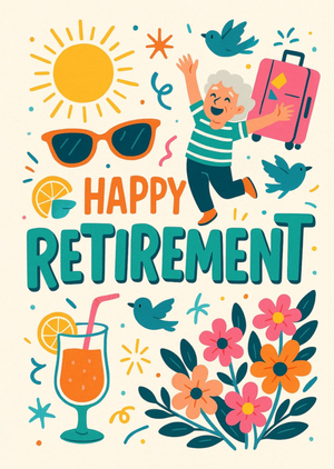 Modern Illustrated Happy Retirement Card