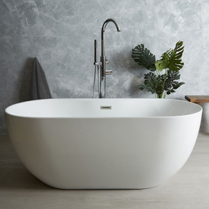 Milano Overton - White Modern Oval Double-Ended Freestanding Bath - 1600mm x 750mm - with Brushed Copper Overflow