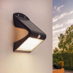 LED Solar Outdoor Wall Light with PIR Sensor - 4W - IP65 - Waterproof - 3000K - Warm White - Black