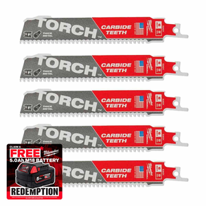 Milwaukee 48475501 Heavy Duty Torch™ Reciprocating Saw Blade with Carbide™ Teeth 150mm x 8 TPI (5 Pack)