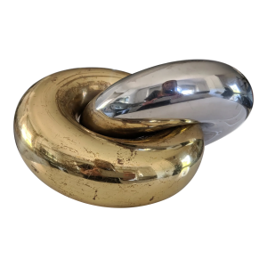 Mid Century Interlocked Brass and Chrome Linked Ring Knot Sculpture
