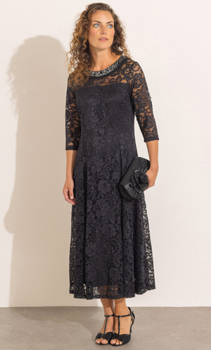 Anna Rose Embellished Lace Midi Dress - Black