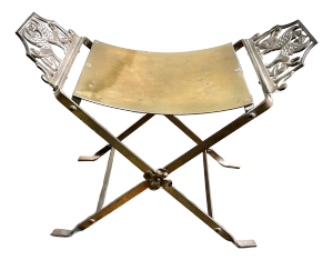1930s Oscar Bach Style Iron X-Base Bench Stool With Winged Griffins