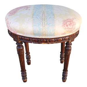 Antique Carved Walnut French 1920s Louis XVI Style Oval Small Foot-Rest Ottoman Bench