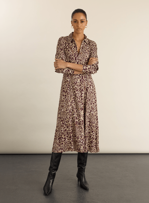 Leanne Printed Midi Dress - UK 12 | EU 40 | US 08 / Plum Leopard