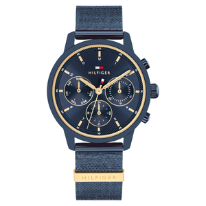 Tommy Hilfiger Blue Steel Mesh & Gold Steel Blue Dial Multi-function Women's Watch - 1782809
