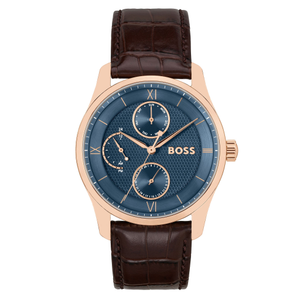 BOSS by Hugo Boss Brown Leather Blue Dial Multi-function Men's Watch - 1514273