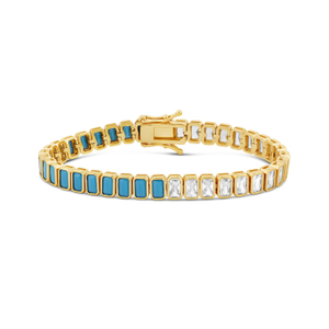 Bezel-Set Emerald Half Turquoise Tennis Bracelet (7")