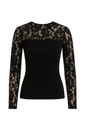 Long Sleeve Straight Top With Lace Detail (XS)