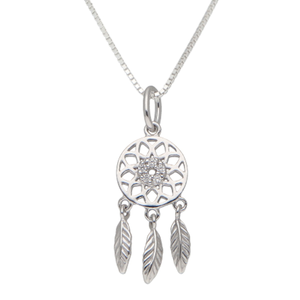 New Sterling Silver Cubic Zirconia Dreamcatcher & 18" Necklace