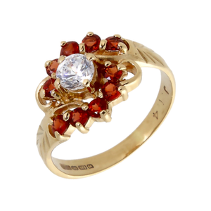 Pre-Owned 9ct Yellow Gold Garnet & Cubic Zirconia Cluster Ring