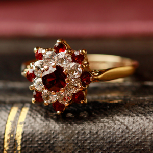 Pre-Owned Vintage 1973 9ct Garnet & Cubic Zirconia Cluster Ring