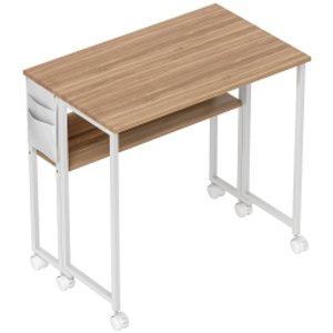 HOMCOM Escritorio Plegable con Ruedas Balda y Bolsillo de Almacenaje Ideal para Espacios Pequeños 80x50x75 cm Blanco y Natural