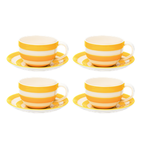 Set of 4 Yellow Breakfast Cups and Saucers 12oz/34cl