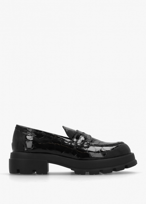 Bethany Black Patent Leather Moc Croc Loafers