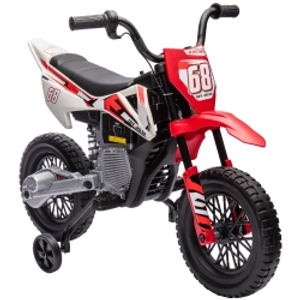 AIYAPLAY Moto Eléctrica para Niños de +3 Años con Batería 12V Música y Ruedas Auxiliares Carga 30 kg Rojo