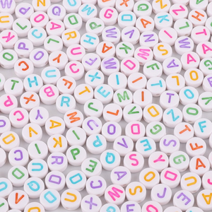 Sachet de 100 perles rondes blanches - Lettres multicolores