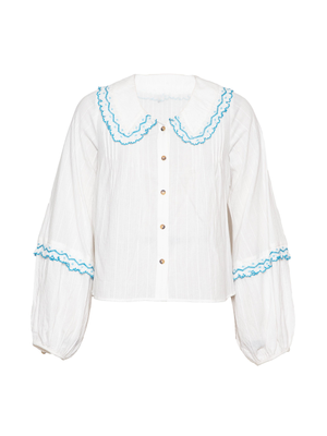 Angie Ivory Cotton Embroidered Collar Shirt (L)