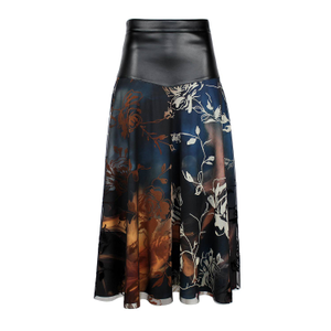 Layered Midi Skirt With Vegan Leather Waist (XL)