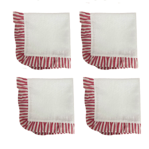 Red Frilly Linen Napkins Set 4