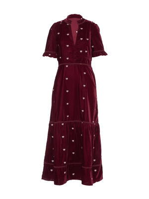 Sara Burgundy Heart Embroidered Velvet Dress (M)