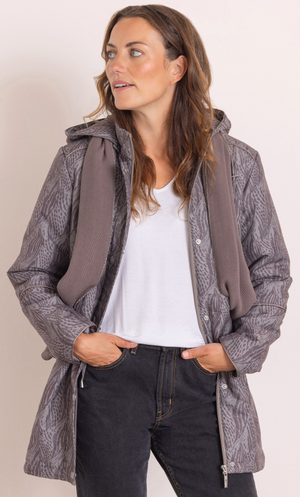 Anna Rose Printed Coat With Scarf - Mocha