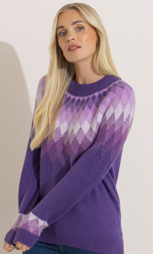 Diamond Pattern Raglan Sleeve Jumper - Purple