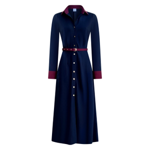 Marion A-Line Classic Midi Dress In Navy & Maroon (L)