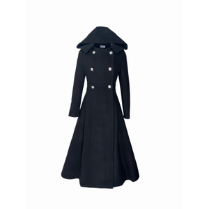 Women’S Wool Long Coat With Hood – Elegant Winter Double-Breasted Coat (XXL)