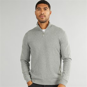 PRODUKT Mens Basic Knit High Neck Zip Jumper Light Grey Mel