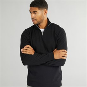 PRODUKT Mens Basic Knit High Neck Zip Jumper Black