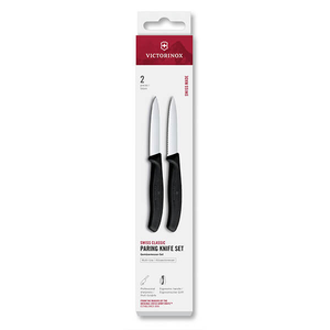 Victorinox Swiss Classic Black 8cm Serrated/Straight 2 Piece Pointed Tip Paring Knife Box Set