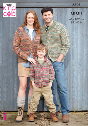 Cardigans in King Cole Homespun Prism Aran (6305)