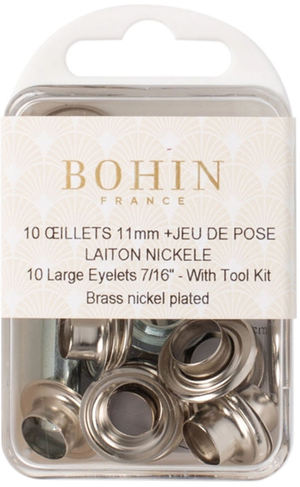 Boite 10 oeillets 11 mm avec rondelles et jeu de pose Bohin - Argent